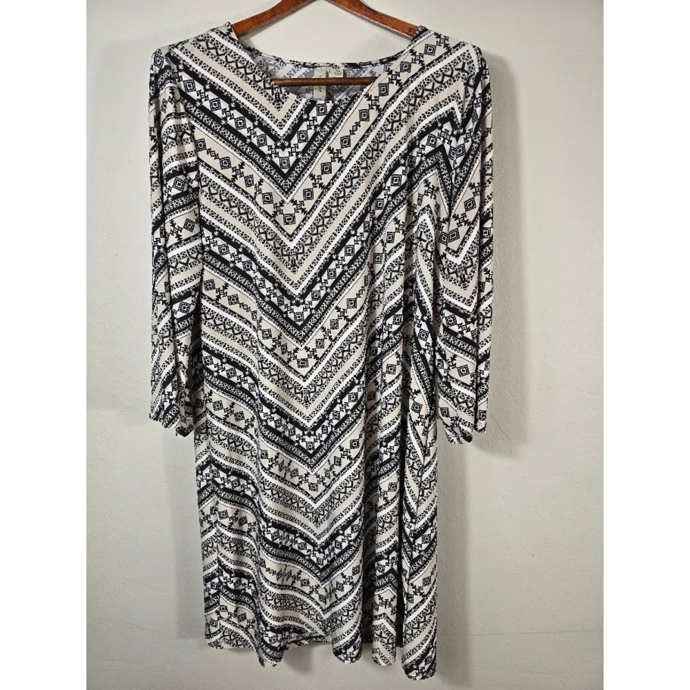 Tacera Womens XL Dress Geometric‎ Print Long Sleeve Casual Knee Length